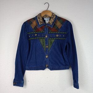 Nancy Bolen Equestrian Denim Jacket Embroidered Country Rodeo Western Size 4‎